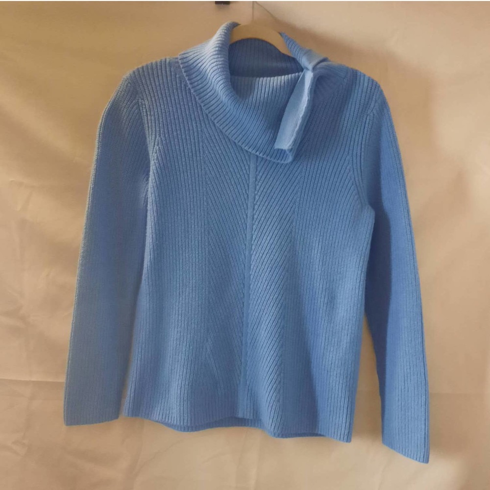 Talbots Light Blue Flap Down Split Neck Collar Lo… - image 1